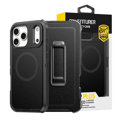 iPhone 17 Pro Max Shockproof Robot Armor Hard Plastic Belt Clip Case Cover With Magnetic Ring- Black